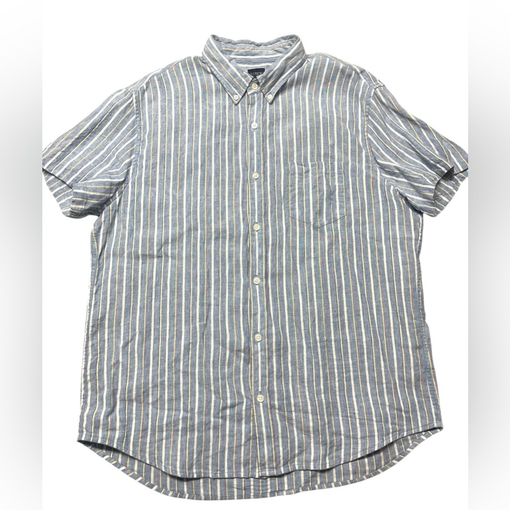 J. Crew Button Up Short Sleeve Shirt Colorful Linen Cotton Blend Men’s Size XL